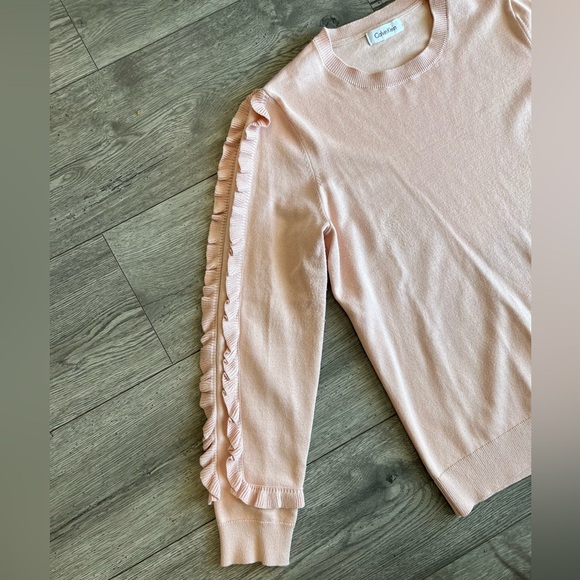 Calvin Klein Women’s Long Sleeve Crewneck Pullover Ruffle Knit Top Pink - Picture 3 of 10